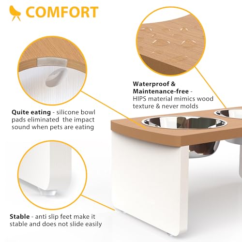 Elevated Dog Bowls (Teak - White / Medium: 7'' Tall-40oz Bowl)