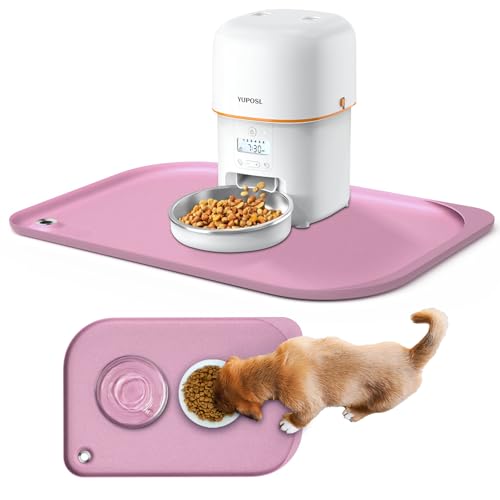 Silicone Pet Feeding Mat with Metal Ring (Pink / 23"L x 15"W)