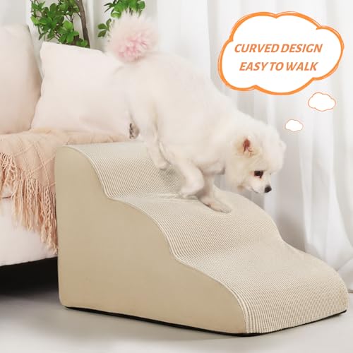 Dog Stairs for Small Dogs and Cats (Beige / Standard 3-Step 15.7"H)