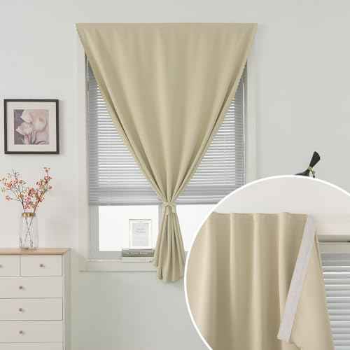 Magic Tape Blackout Curtains for Bedroom No Drillng Self Adhesive Curtains No Rod Small Window (59"W x 71"L (Pack of 2) / Sage Green)