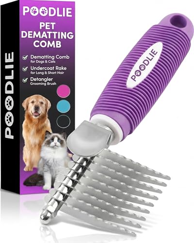 Poodle Dematting Fur Rake Comb Brush for Dogs and Cats (Purple / Dematting Comb)
