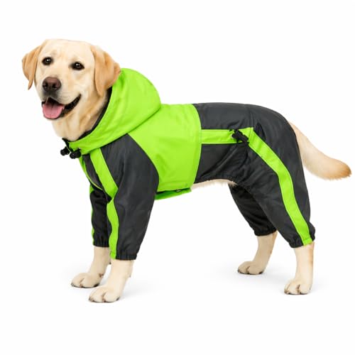 Pet Apparel Large Dog Clothing Raincoat Pet Clothes Rain Coat For Big Large Dogs Red Green Waterproof (L-XL (Large Dog ~75lbs) / Green)