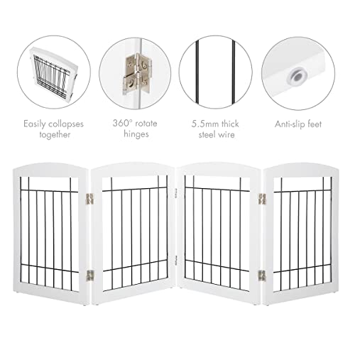 Free Standing Dog Gates for Doorway (White / 【4 Panels】80"W x 24"H)