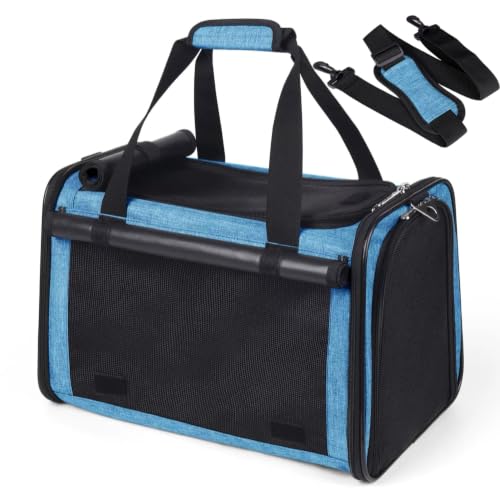 25lbs Cat Carrier Lightproof Soft Sided Pet Carrier for Large Cat (17.5"L x 11.0"W x 11.0"H / Lake blue)