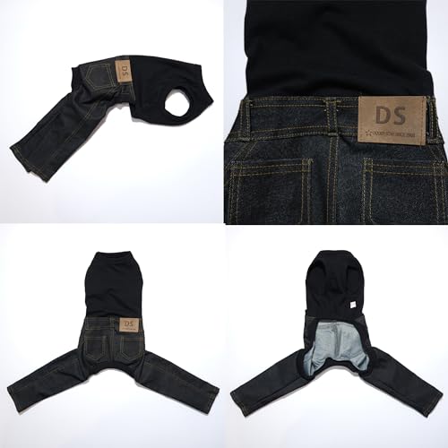 D Doggy Star Italian Greyhound Clothes Sleeveless Jeans Onesie Outfit Whippet for Dog Coat (3XL / Black Jean)