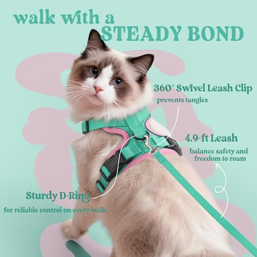 Cat Harness and Leash Set (S / Green & Pink)