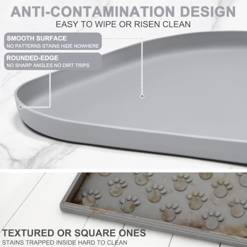 Waterproof Silicone Pet Food Mat with Raised Edge for Dog & Cat (Light Gray / 36"L x 24"W)