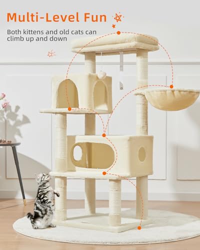 Cat Tree 49In Cat Tower for Indoor Cats Large Adult (Beige / 49.2 Inches)