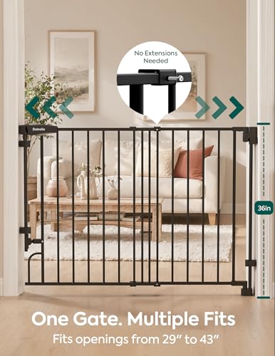 36" H Removable Baby Gate for Stairs No Bottom Bar (Black / 29-43" W, 36" H-Extra Tall)