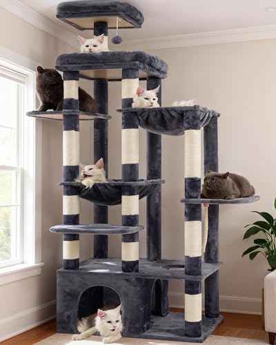 Cat Tree, 71-Inch Tall Cat Tower for Large Maine Coon Cats HCT037G (Smoky Gray / XL)