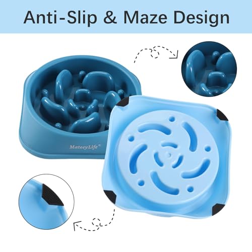 2 Pack Slow Feeder Dog Bowls (A-LightBlue&DarkBlue / Medium)