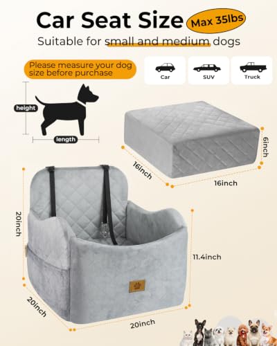 Dog Car Seats for Small Dogs Up to 35 lbs (Grey)