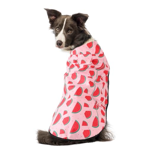 Dog Raincoat Adjustable Waterproof Reflective Rain Jacket for Small Medium Large Dogs (L Chest 32"-40" / Pink Watermelon)