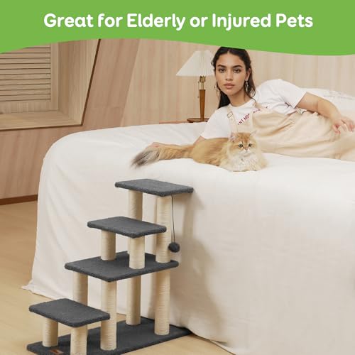 Dog Stairs & Cat Scratching Post Pet Steps for High Bed Couch (4-Steps)