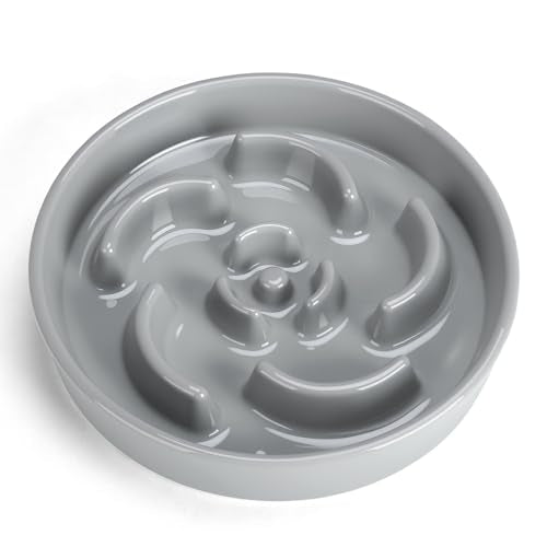Ceramic Slow Feeder Dog Bowl (Flower - Grey / 2 Cups)