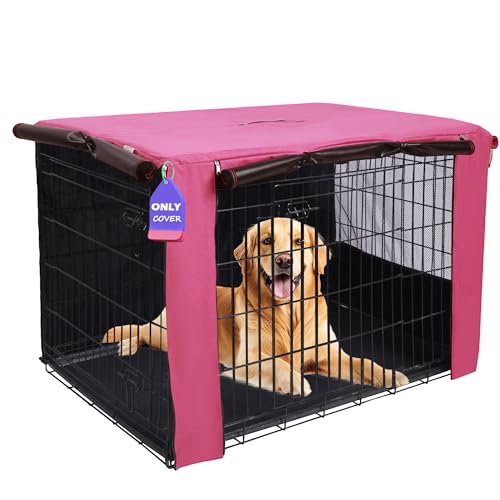48 Inch Dog Crate Cover with Mesh (48.0"L x 30.0"W x 33.0"H / Pink)