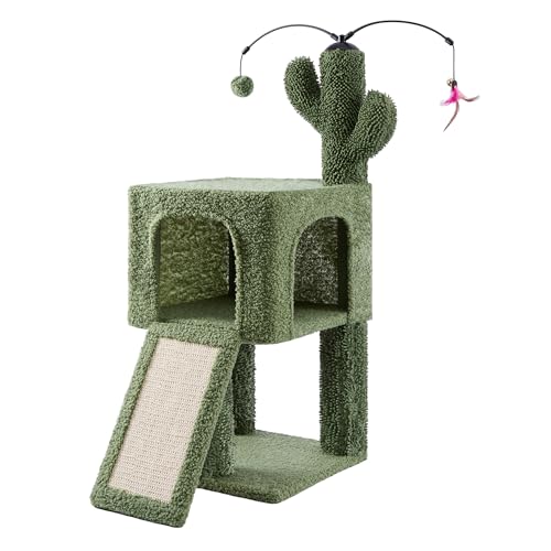32" Cactus Cat Tree for Indoor Cats (Green / 32'')