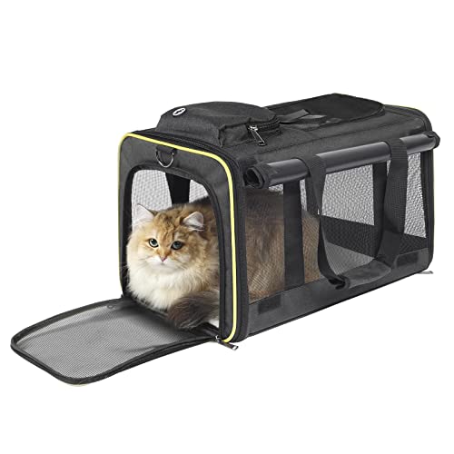 Cat Carrier for Large Cats 20 lbs+ Soft Pet Kennel Bag for Small Dog (Black-Yellow / 18.1"L x 11.8"W x 11.8"H)