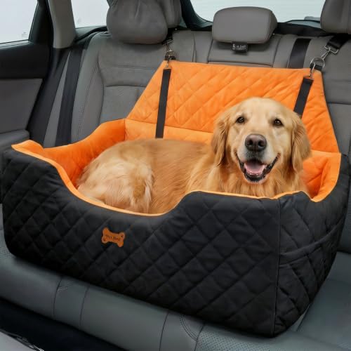 Dog Car Seat for Large Medium Dogs up to 55 lbs (Black-orange / Large)