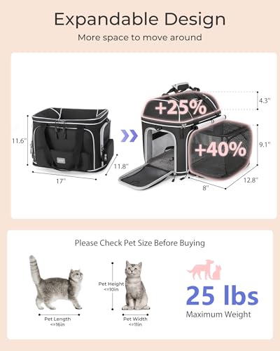 Expandable Pet Carrier (17.3"L x 11.8"W x 11.0"H / 3-Black)