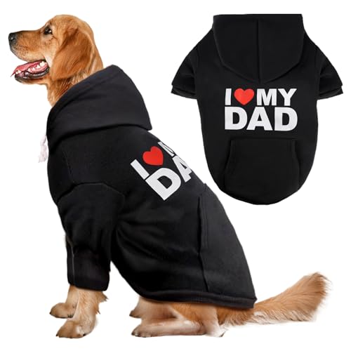 Dog Basic Hoodie Soft Dog Clothes Cold Weather Sweaters for Medium Large Dogs Cozy Fabric Warm Sweatshirt with Leash Hole for Boys (I LOVE MY DAD / XL (Back: 24.8",Chest: 33.86", 35-55lbs))