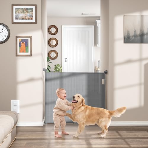 Retractable Baby Gates for Stairs (Gray / 34" Tall x 54" Wide)