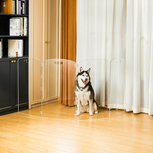 Modern Frame Clear Acrylic Freestanding Dog Gate (32" Height-4 Panel)