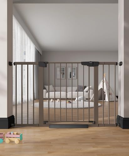 29.7 51.5 in Extra Wide Baby Gate for Stairs (Brown / 29.7-51.5"W x 30.5"H)