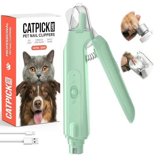 2-in-1 Dog & Cat Nail Clipper with Grinder, LED Light Rechargeable Grooming (Green)