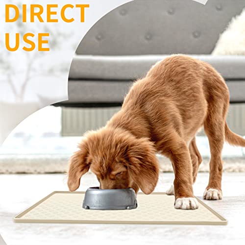 Silicone Pet Placemat for Dog and Cat (24.5"L x 16.5"W / Beige)