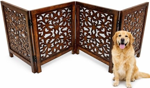 Freestanding Wood Pet Gate (Burnt / 72"x24" Leaf 4 Panels)
