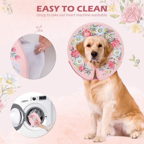 Inflatable Recovery Dog Cone Collar (Floral Wreath / Medium + (Neck:11''-13''))