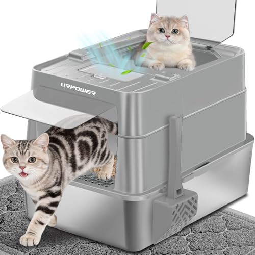 XL Stainless Steel Cat Litter Box with 110° Flip (Glacier Gray / X-Large)