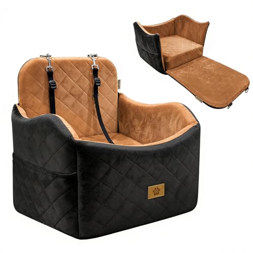 Dog Car Seat for Smal Dogs Up to 35lb (Black/Brown)
