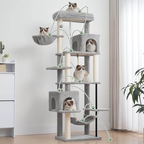 Cat Tree Cat Tower with Sturdy Steel Tube (70.5 inches / Light gray)
