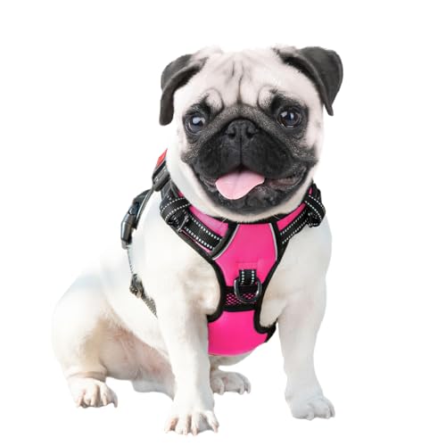 Reflective Dog Harness Large Breed Adjustable No Pull Vest (Large / Pink)