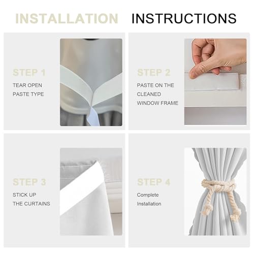 Magic Tape Stick on Curtains (47"W x 79"L (Pack of 1) / White)