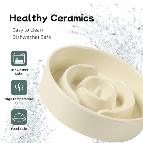 Ceramic Slow Feeder Dog Bowls (Light Yellow)