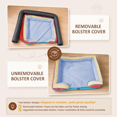Orthopedic Dog Bed for Extra Large Dogs with Bolster (42.0"L x 30.0"W x 8.5"Th / Funfetti Fiesta)