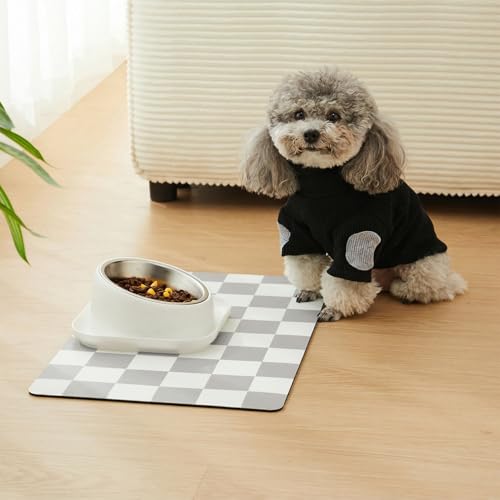 Checkered Dog Feeding Mat (19"L x 12"W / Grey)