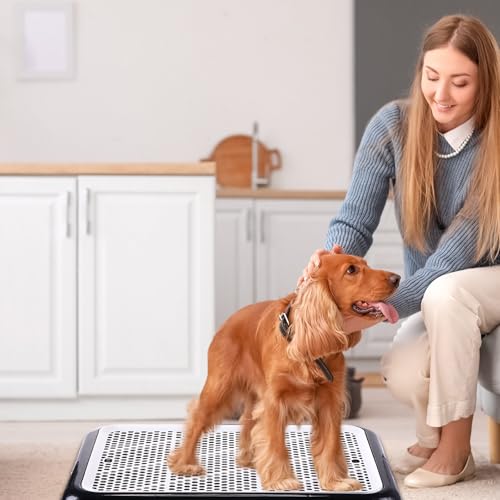 Dog Pee Pad Holder Potty Tray Portable Dog Litter Box Toilet Training for Indoor Outdoor Small Medium Large Pet Puppy (Black / 25.59 x 18.9 Inches)