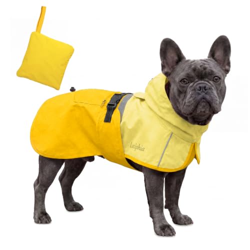 Dog Raincoat Adjustable Hooded Reflective Jacket with Pocket (Yellow / Large)