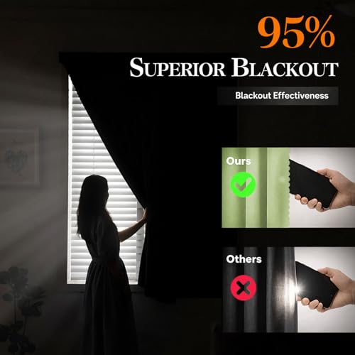 Magic Tape Stick on Curtains Blackout Curtains for Bedroom no Drillng Self Adhesive Curtain no Rod Small Window (Green / 59"W x 98"L (Pack of 2))