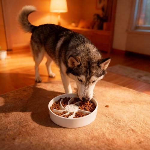 Ceramic Slow Feeder Dog Bowl (White)