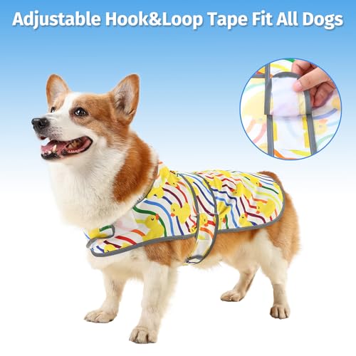 Dog Raincoat Waterproof Dog Rain Jacket with Hood (Rainbow Ducks / Large)