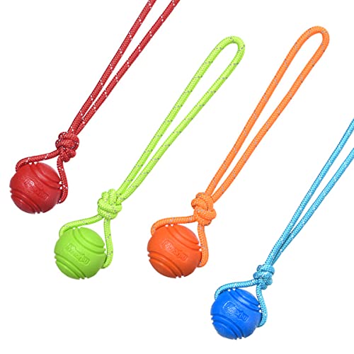 Dog Training Ball on A Rope Rubber Dog Rope Toys Ball with Handle for Tug of War K9 Training Rewards for Belgian Malinois Gifts (Four colors / 6cm (with rope))