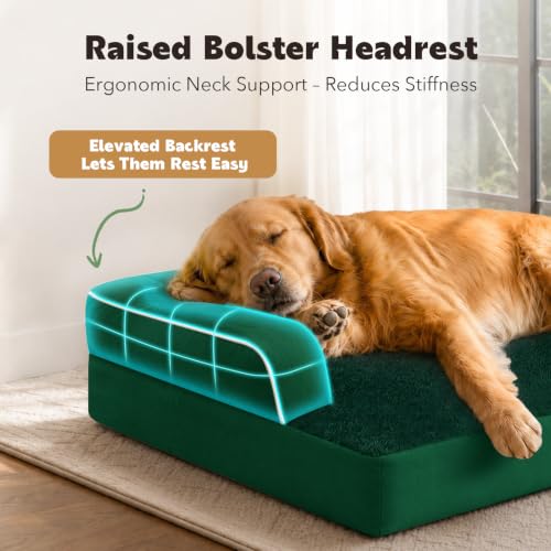 Orthopedic XL Dog Bed with Bolster for Extra Large Size Dogs (42.0"L x 30.0"W x 8.0"Th / Emerald)