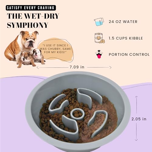 Slow Feeder Dog Bowls for Medium Breeds Fits Raised Feeding Station (Slow Feeder Grey / 1.5 Cup - Fit 6.4-6.7'' Feeder Holes)