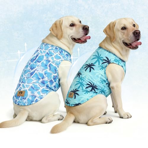 Cooling Sunblock Dog Clothes for Large Dogs (Ice Cube & Coconut / X-Large(Chest 26", Back 19"))
