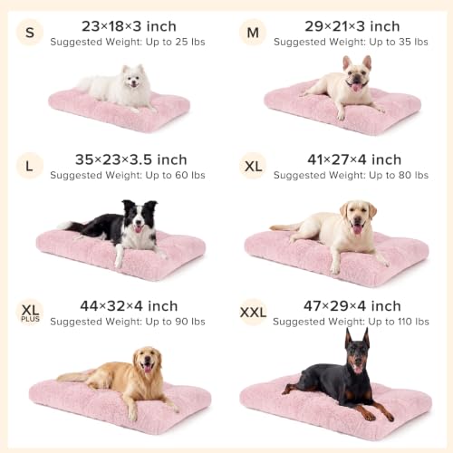Large Dog Bed Crate Pad (47.0"L x 29.0"W x 4.0"Th / Pink)